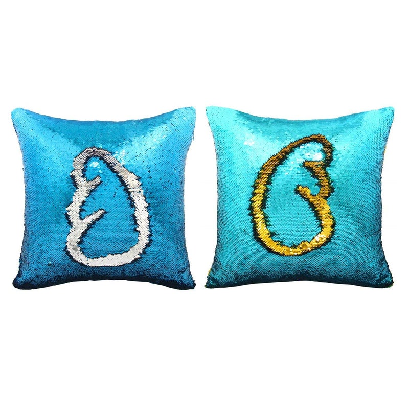 MOCOFO Spring Glitter Pillow Set of 2 Reversible Teal Magic Sequins Mermaid Pillow Cover Parkly Fun Flip Throw Pillow Blue to Gold/Silver Couch Color Changing Decor Cushion Covers for Kids16X16 - Image 1